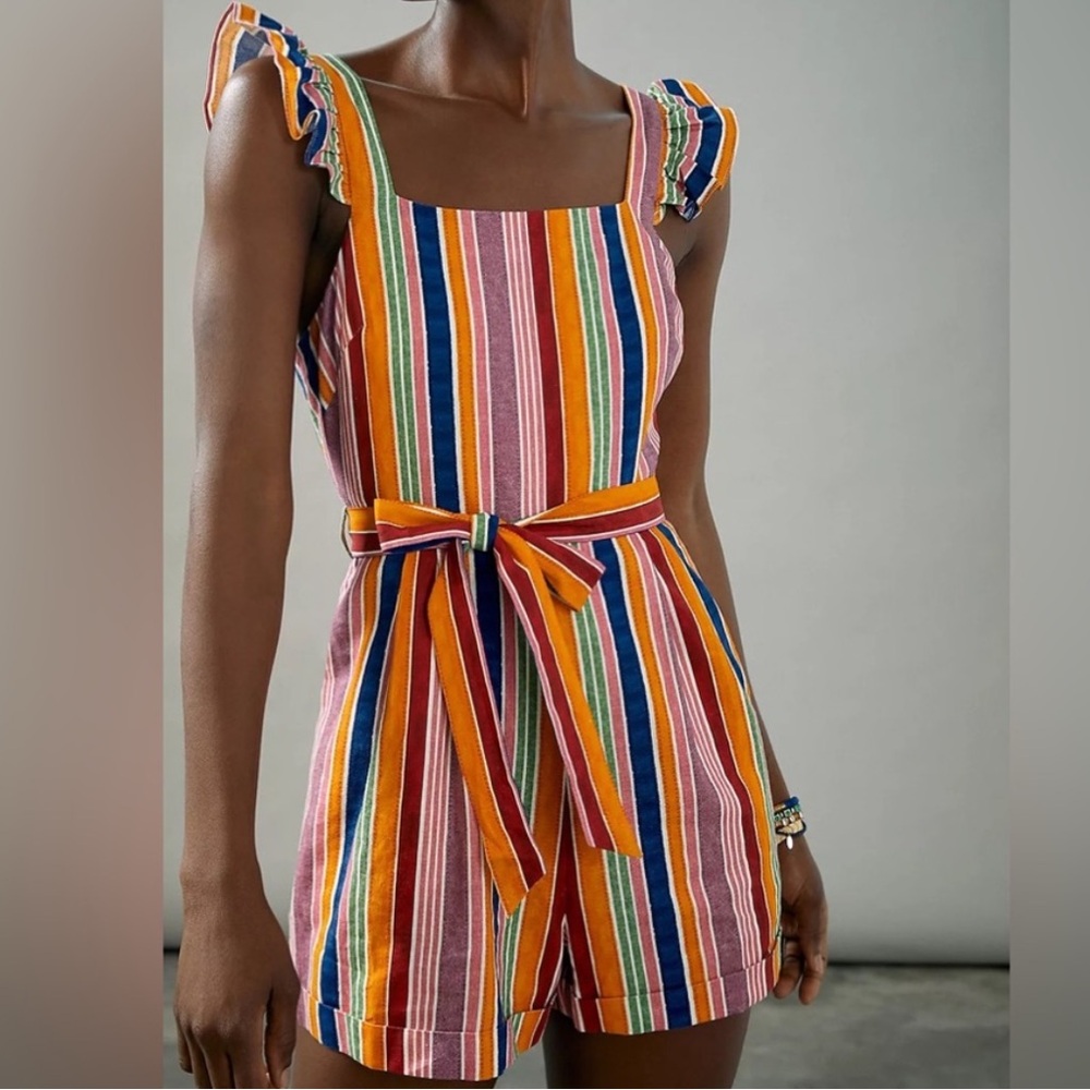 Farm Rio for Anthropologie Reyes Striped Jumpsuit size Large
